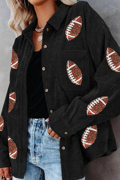 Sequin Football Button Up Long Sleeve Jacket for Women