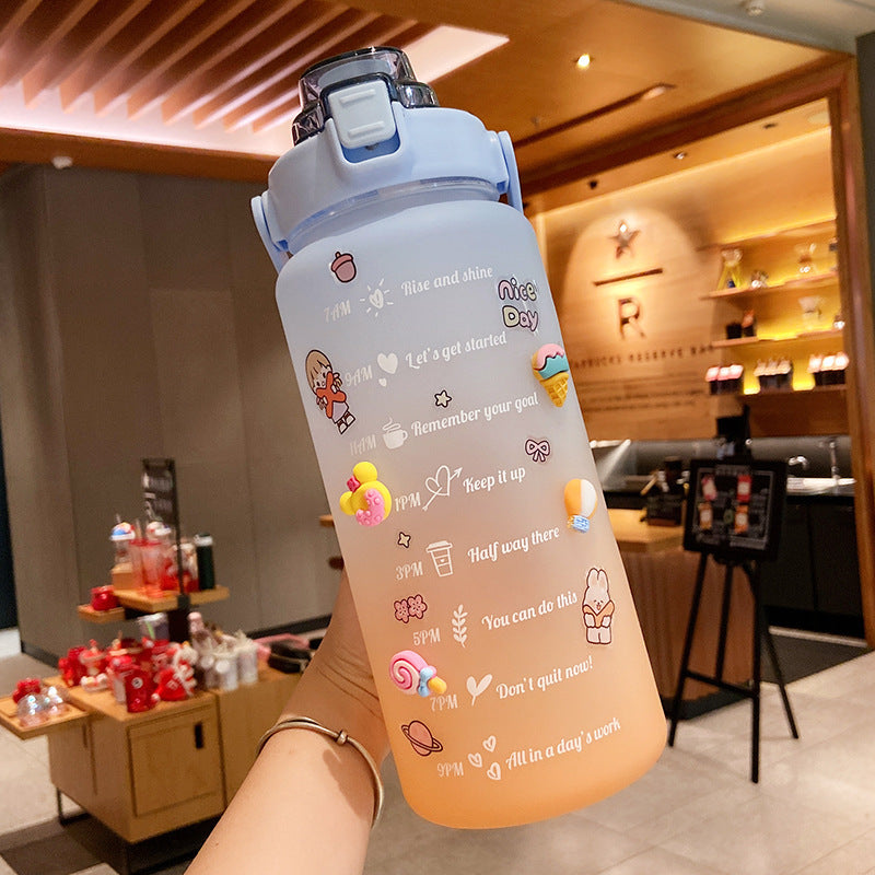 Cute 2000ml Water Bottle with Straw and Scale