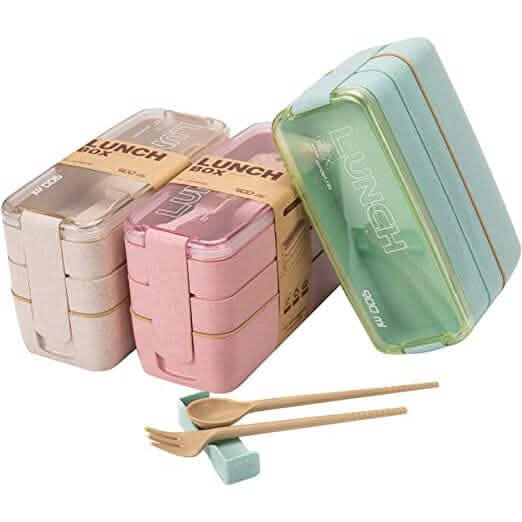 3-Layer Stackable Bento Box Japanese Lunch Box Kit with Spoon & Fork