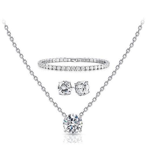 3-Pack: Round Cut Pendant With Round Cut Bracelet And Studs Set