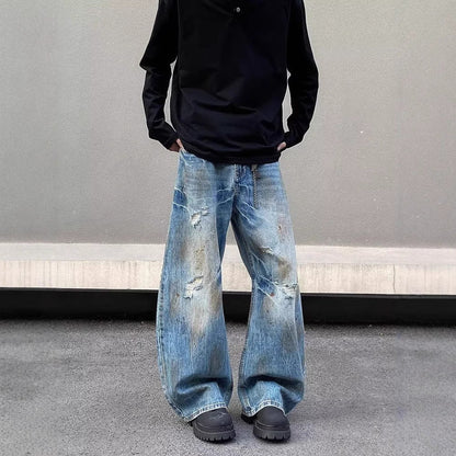 Vintage Distressed Embroidered And Dyed Mens Jeans
