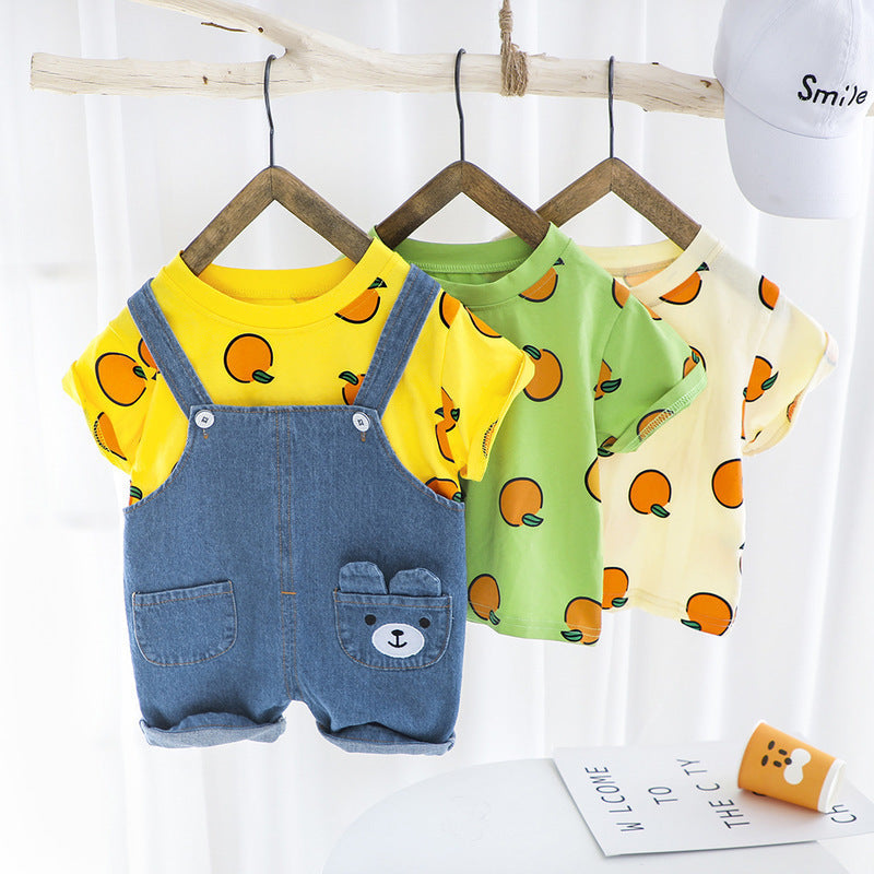 Men's Summer Short-sleeved Suspender Pants Suit