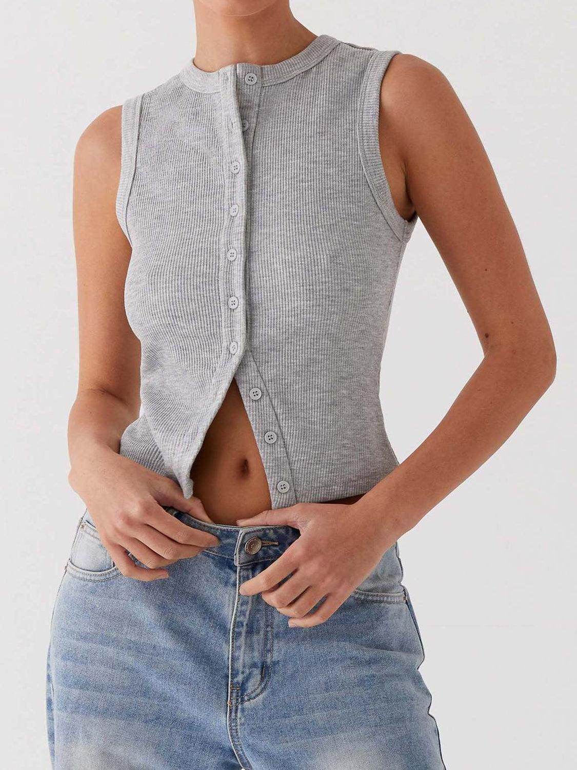 Lovelet Button Up Round Neck Tank for Stylish Comfort