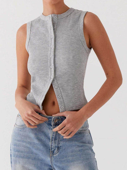 Lovelet Button Up Round Neck Tank for Stylish Comfort