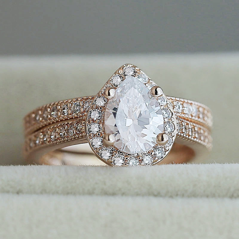 Pear Shaped Water Drop Zircon Engagement Ring Ladies Jewelry