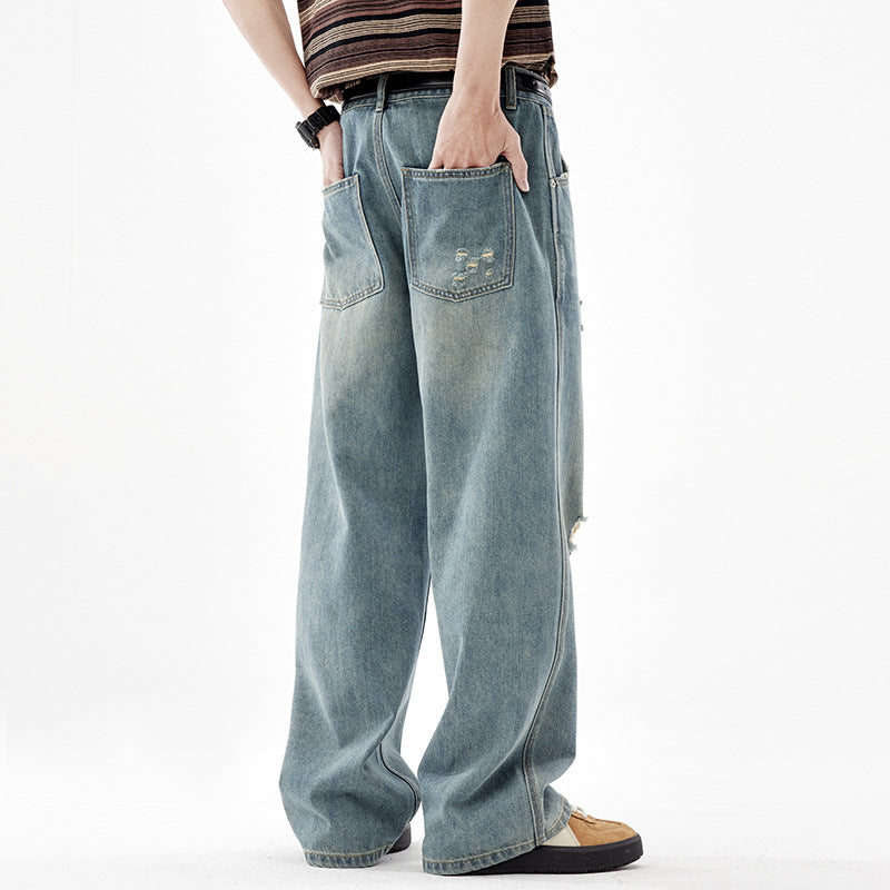 Fashion American Straight Ripped Jeans Men
