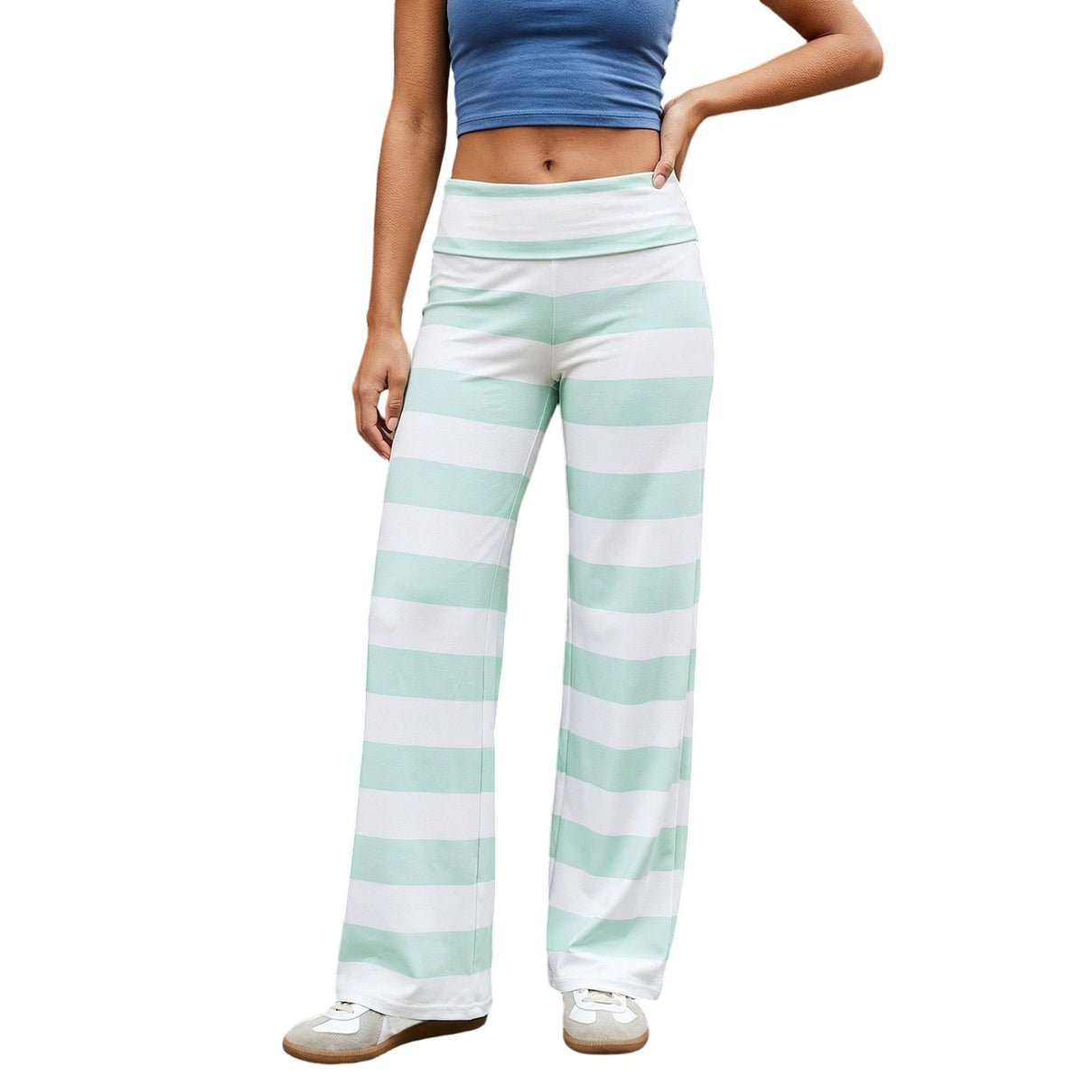 Womens Casual Striped Printed Wide-leg Pants