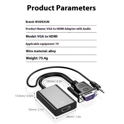 VGA To HDMI Adapter Cable With Audio Power Supply 1080p Plug And Play