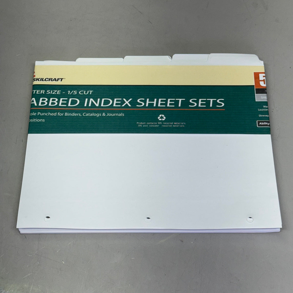 LAB INDUSTRIES (500 Sheets) Index Sheet Set Loose Leaf Binder 11" x 8.5" White 7530009594441
