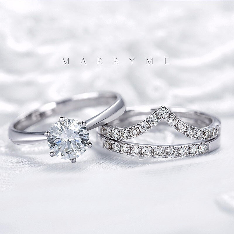Vibrato Live V-shaped Simulation Of Moissanite Diamond Ring Stackable With One-row Diamond Ring Simple Loose End Ring For Women
