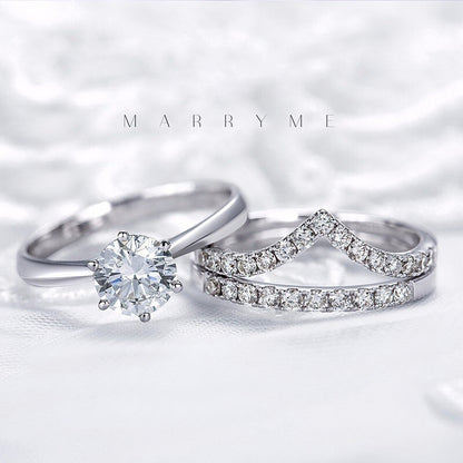 Vibrato Live V-shaped Simulation Of Moissanite Diamond Ring Stackable With One-row Diamond Ring Simple Loose End Ring For Women