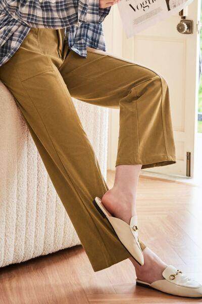 Half Elastic Waist Straight Pants for Comfortable Fit