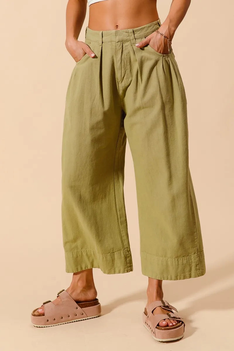 SO ME Mid Rise Wide Leg Chino Pants With Pockets