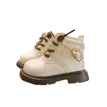 Winter Fleece-Lined Thickened Leather Ankle Boots For Kids