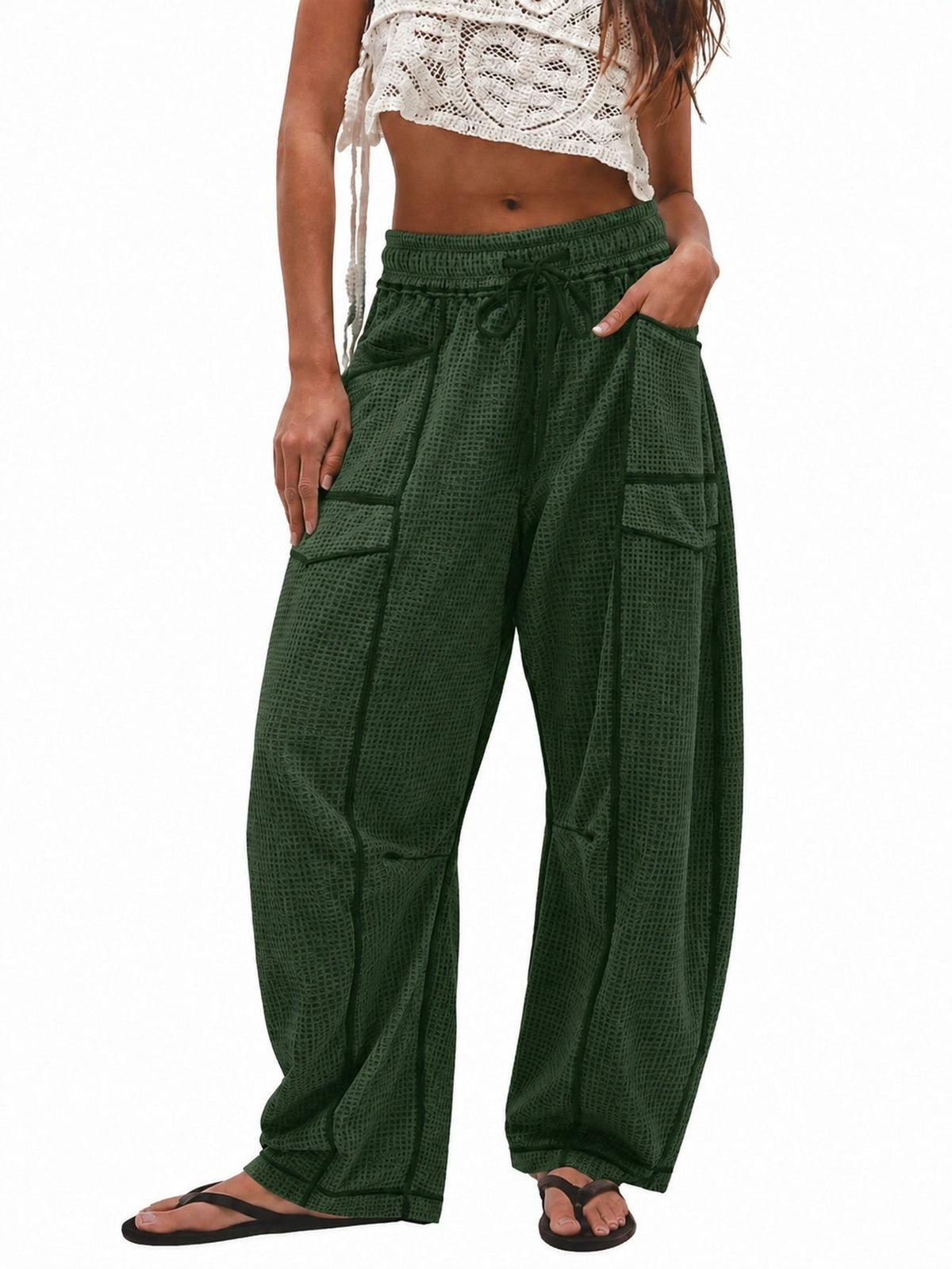 Women's Casual Drawstring Loose Wide-leg Pants
