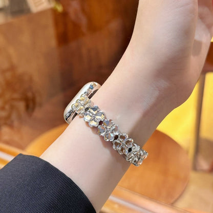 Lucky Four-leaf Clover Elastic Strap Single-row Diamond-studded Bracelet Watch Chain