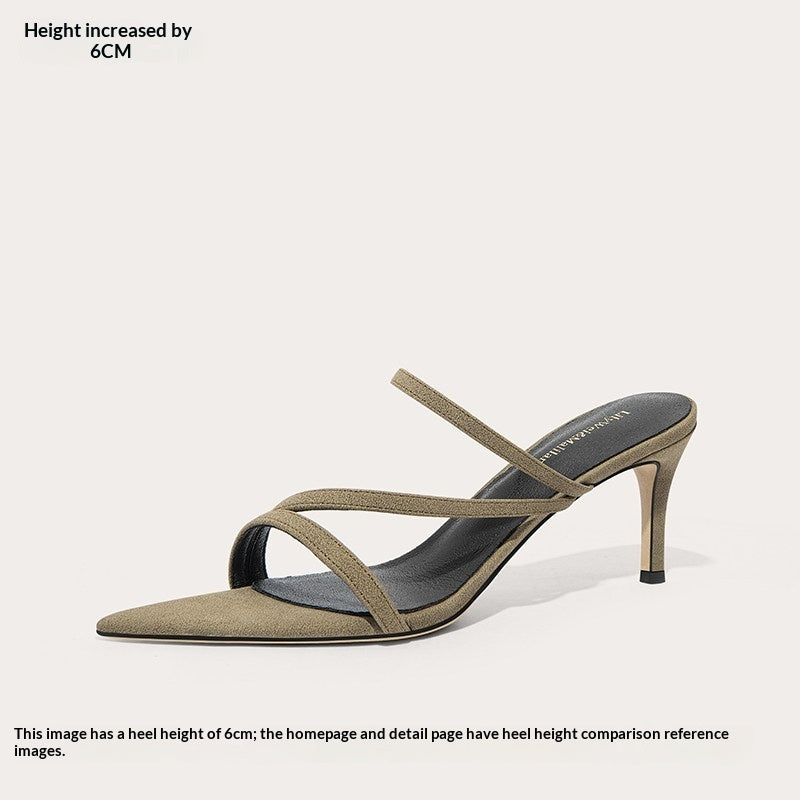 Pointed-toe Open-toe Single-strap High-heeled Sandals