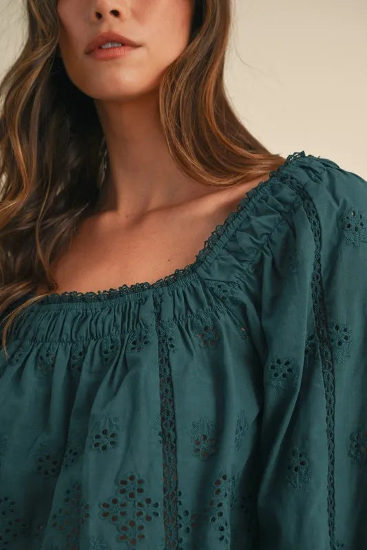MABLE Embroidered Scalloped Lace Top and Short Set