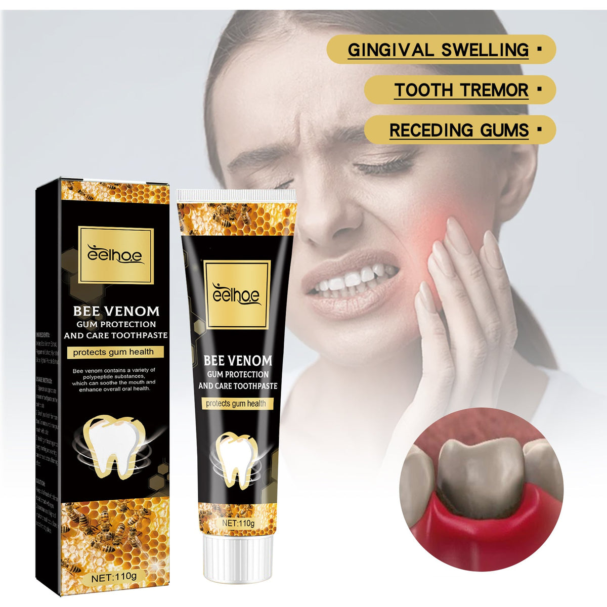 Bee Venom Gingival Toothpaste, Cleaning Stains Breath Fresh Whitening Toothpaste