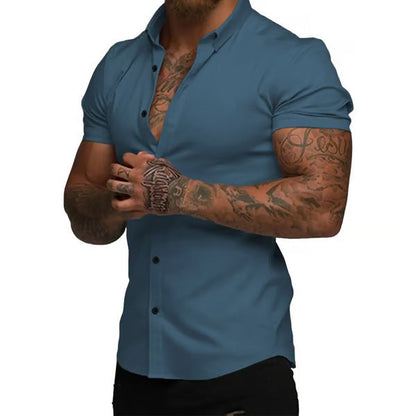 Solid-color Shirt Thin Short-sleeve Shirt For Men
