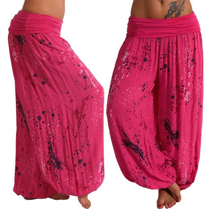 Women's Casual Loose Wide-Leg Pants With Digital Print And Drawstring