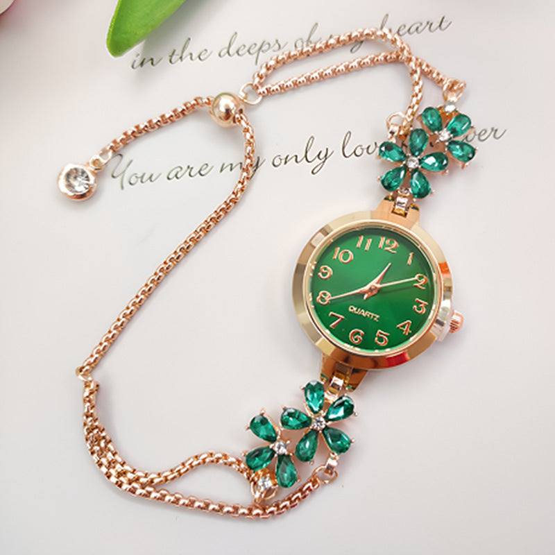 New High-end Chic Flower-shaped Diamond-encrusted Bracelet Watch For Women