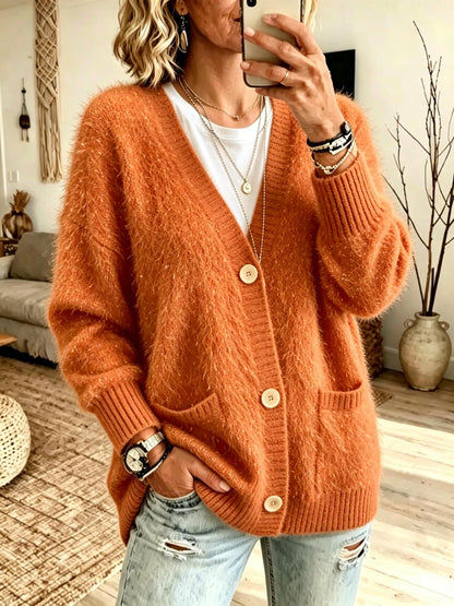 Button-down Knitted Cardigan Sweater Coat For Women