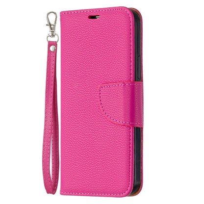 Lychee Pattern Solid Color Flip Leather Case Wallet Lanyard Phone Case