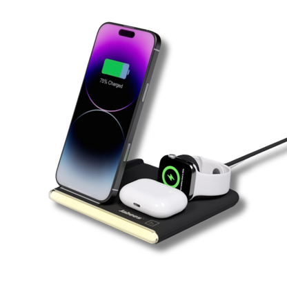PowerGlow -  PowerGlow 4-In-1 Foldable Wireless Charging Station with LED Night Light