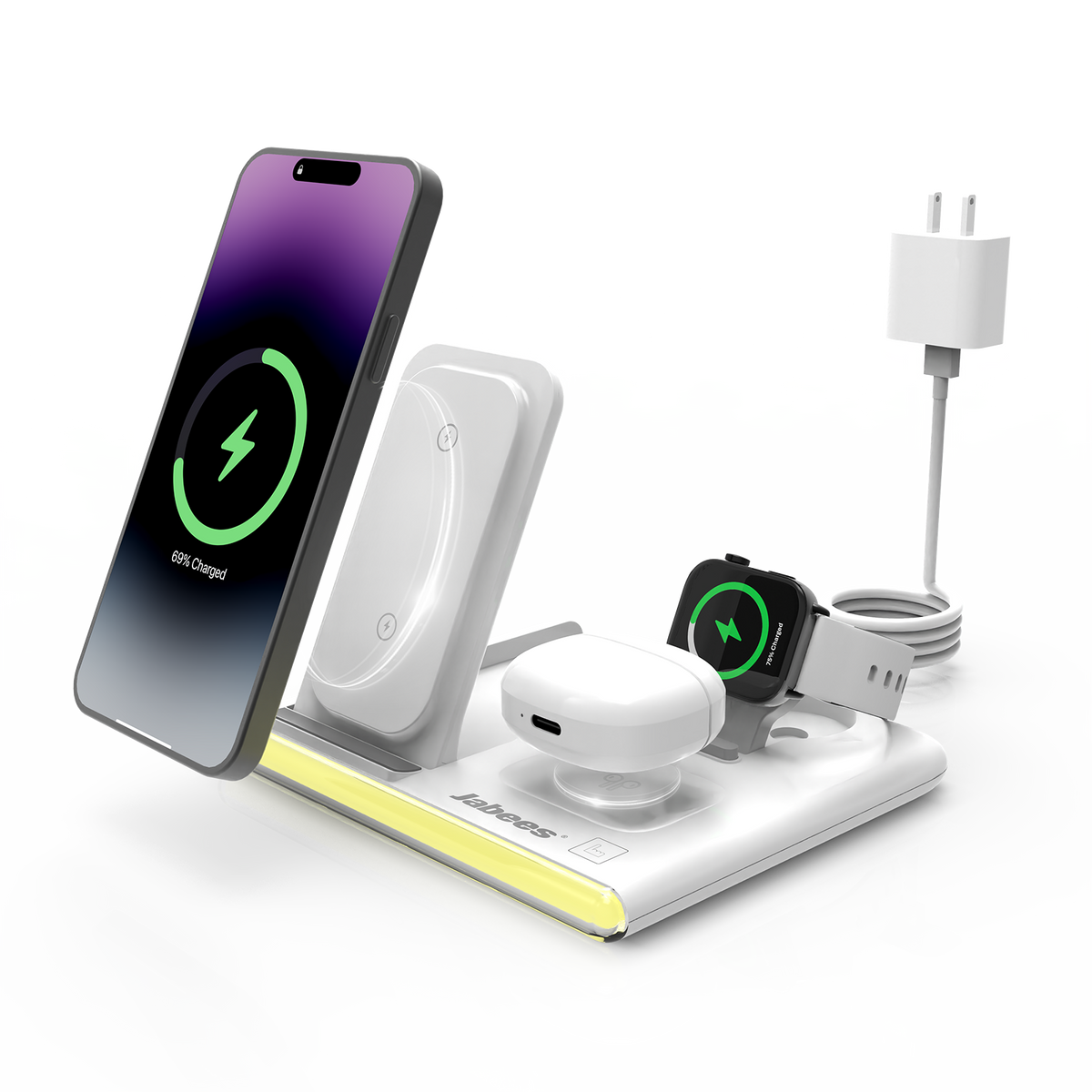 PowerGlow -  PowerGlow 4-In-1 Foldable Wireless Charging Station with LED Night Light