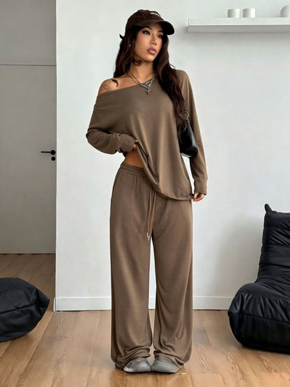SpringSummer Women's Casual Solid-Color Sports Two-Piece Set