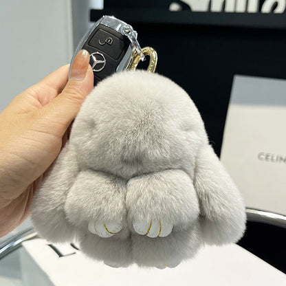 Cute Rex Rabbit Fur Doll Bunny Car Keychain Pendant Mini Bag Plush Dead Ornament Rabbit