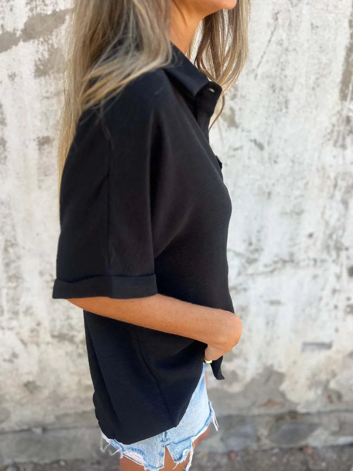 Full Size Collared Neck Half Sleeve Shirt Plus Size