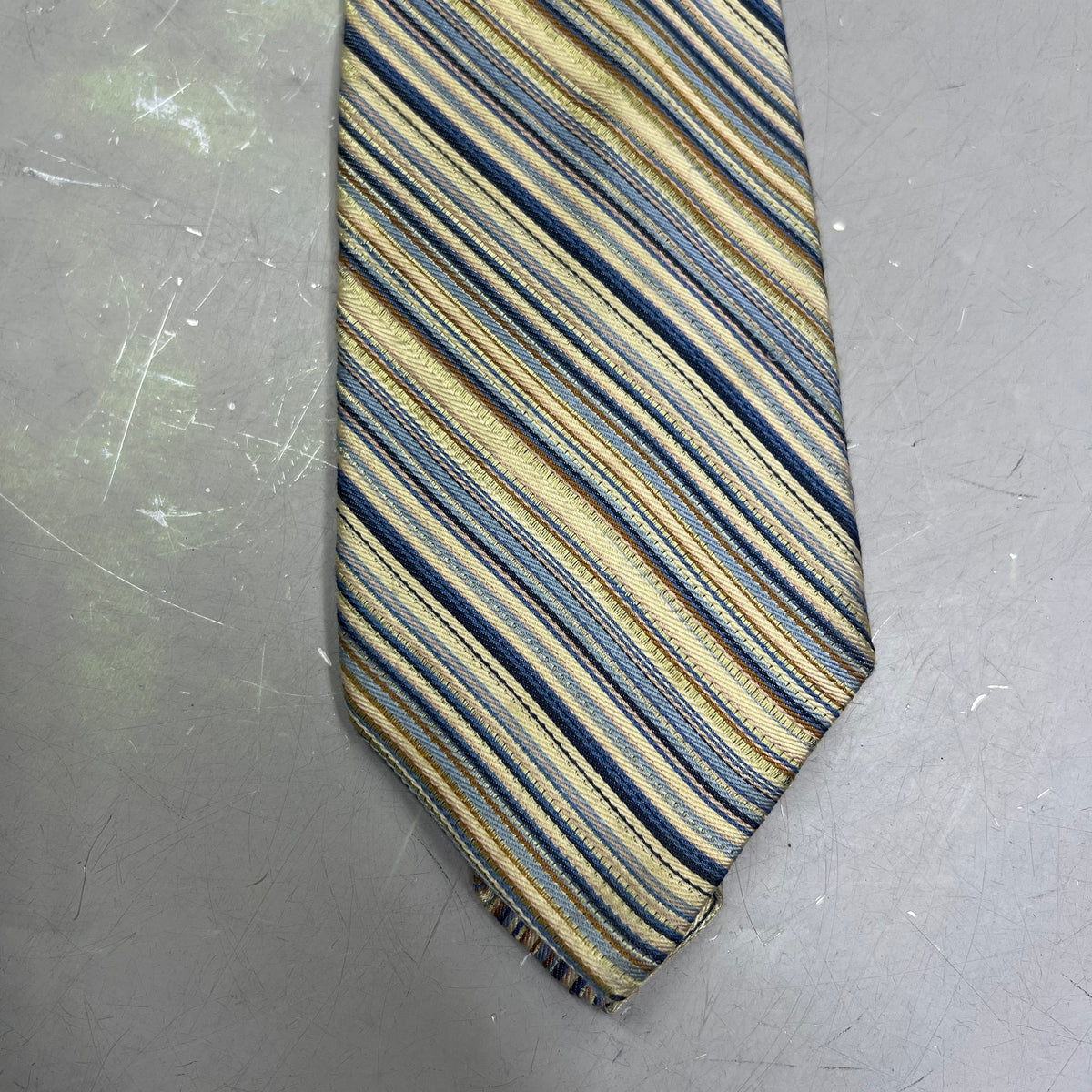 PRONTO UOMO 100% Silk Stripe Pattern Design Tie 60" Yellow/Blue (Pre-Owned)