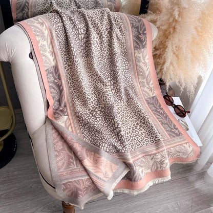 Cashew Flower Leopard Print Patchwork Jacquard Reversible Scarf