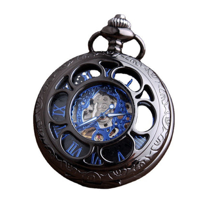 Gun-black Petal Blue-dial Mechanical Pocket Watch