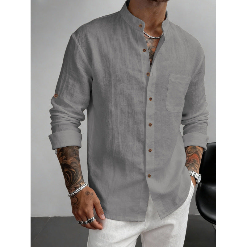 Hawaiian Style Stand-up Collar Breathable Casual Long-sleeved Shirt