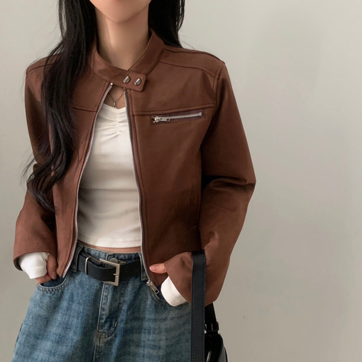 High Waist Short Jacket Suede Motorcycle Top