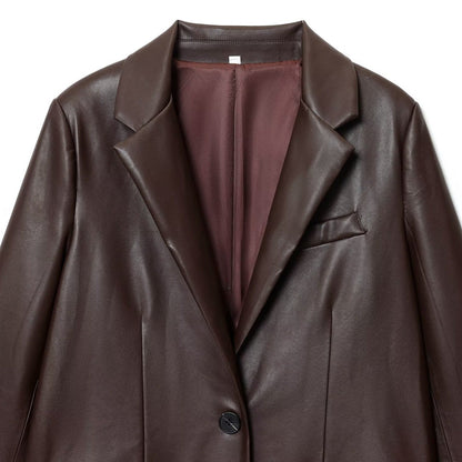 Simple Straight Leather Effect Blazer For Women