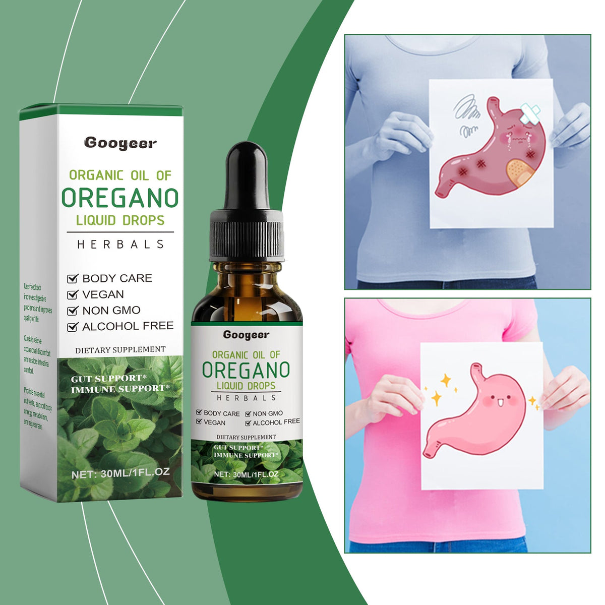 Digestive And Intestinal Health Drops, Organic Oregano Oil Drops Treatment