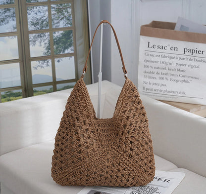 Hollow out straw woven bag woven belt armpit bag