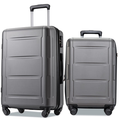 Expanable Spinner Wheel 2 Piece Luggage Set ABS Lightweight Suitcase with TSA Lock 20inch+24inch Dark Gray + Plastic