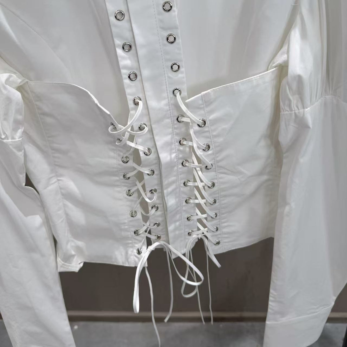 Puff Sleeve Corset Lace-Up Cropped Shirt