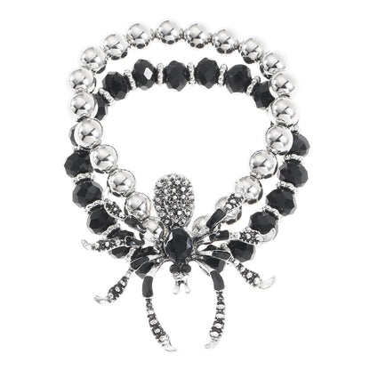 Dramatic Halloween Rhinestone Spider Necklace Bracelet And Ring Set