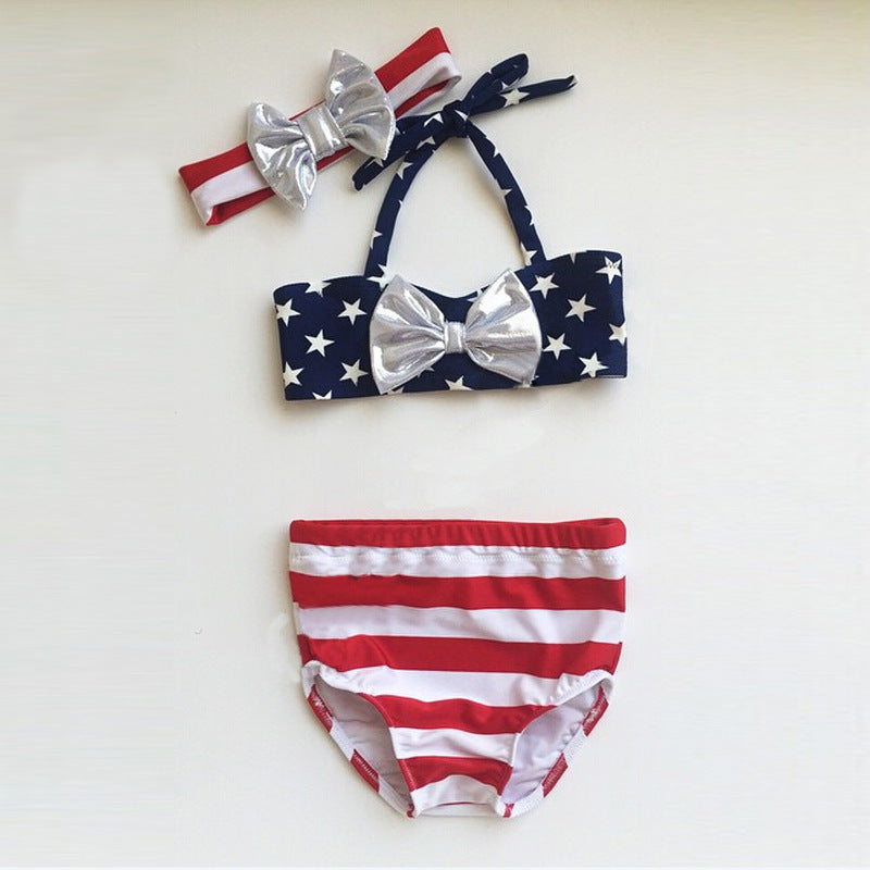 Girls' XINGX Bowknot Three-piece Swimsuit