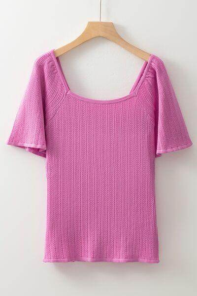 Textured Square Neck Half Sleeve Top for Women Stylish