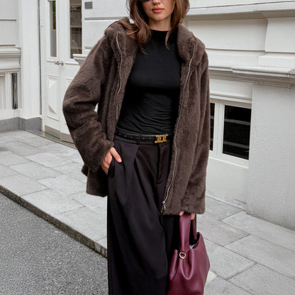 Fashionable Fur Collar Coat Women's Clothing