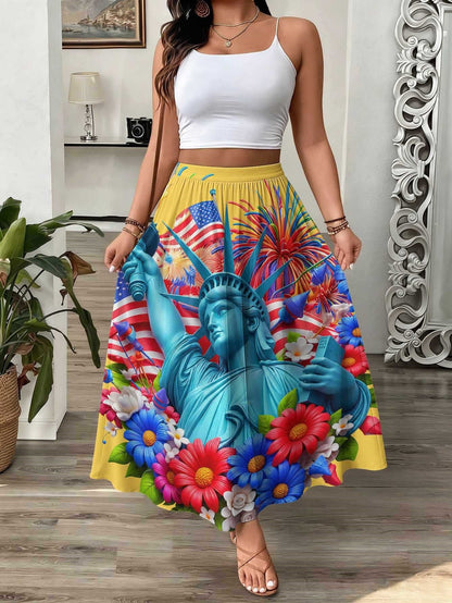 Womens 3D-printed Elastic High-waist Skirt