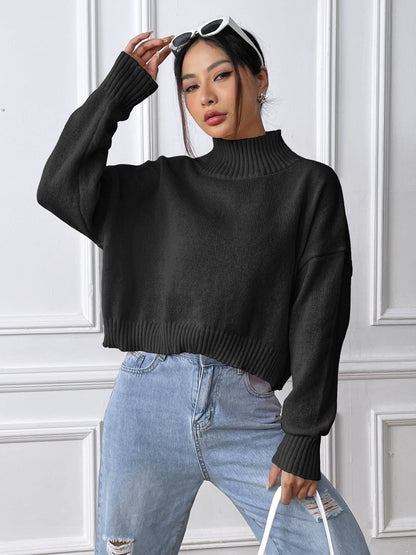 Women's Solid-color Loose-fitting High-neck Pullover Sweater