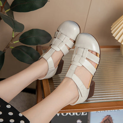 Retro Woven Chunky-heel Sandals For Women